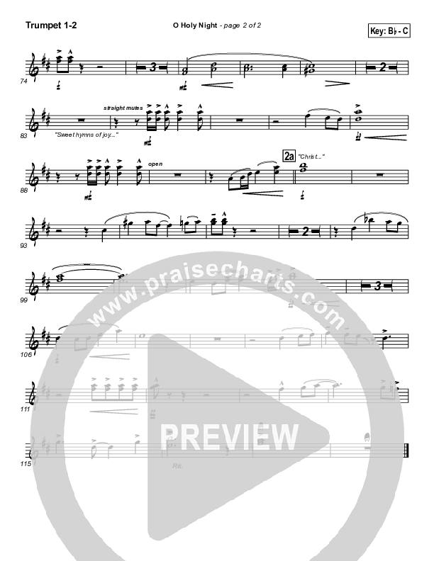 O Holy Night Trumpet 1,2 (PraiseCharts Band / Arr. Daniel Galbraith)