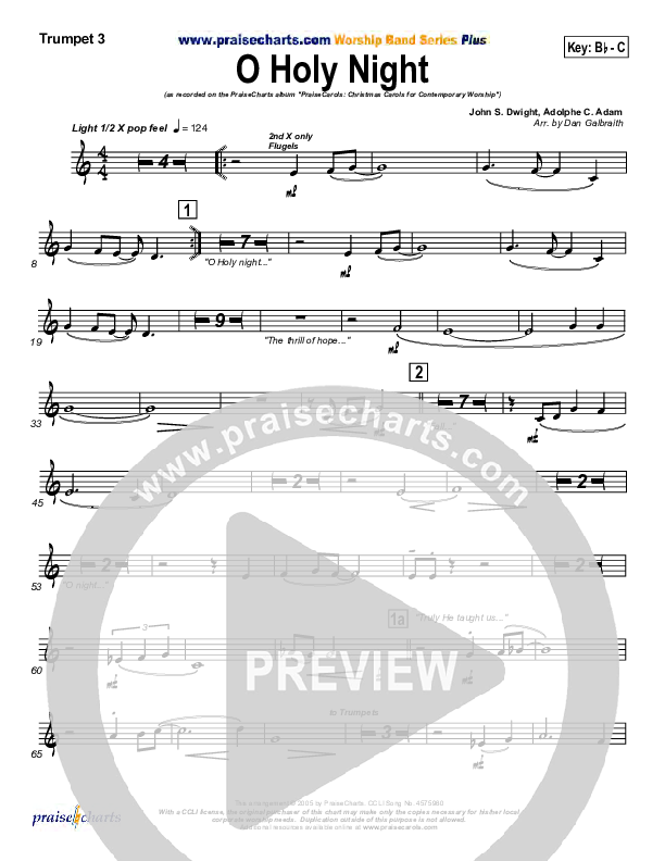 O Holy Night Trumpet 3 (PraiseCharts Band / Arr. Daniel Galbraith)