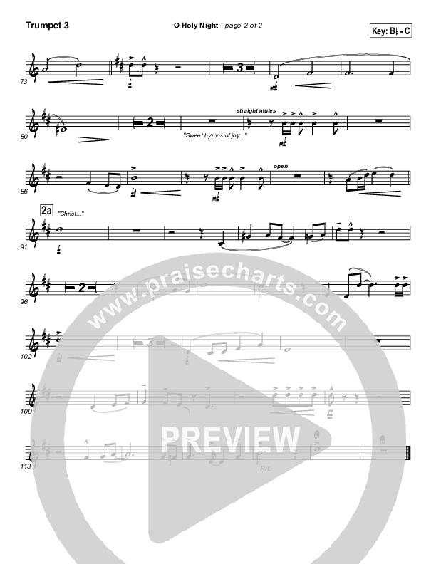 O Holy Night Trumpet 3 (PraiseCharts Band / Arr. Daniel Galbraith)