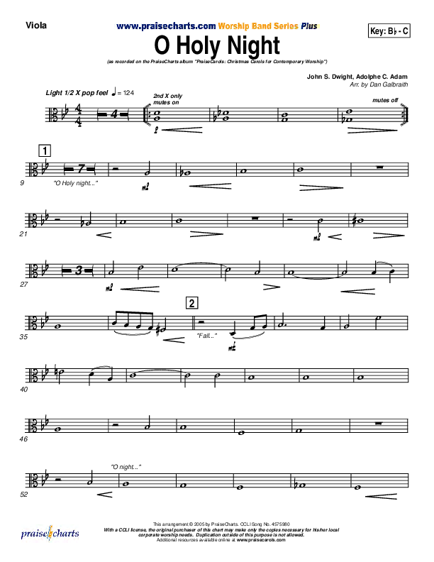 O Holy Night Viola (PraiseCharts Band / Arr. Daniel Galbraith)