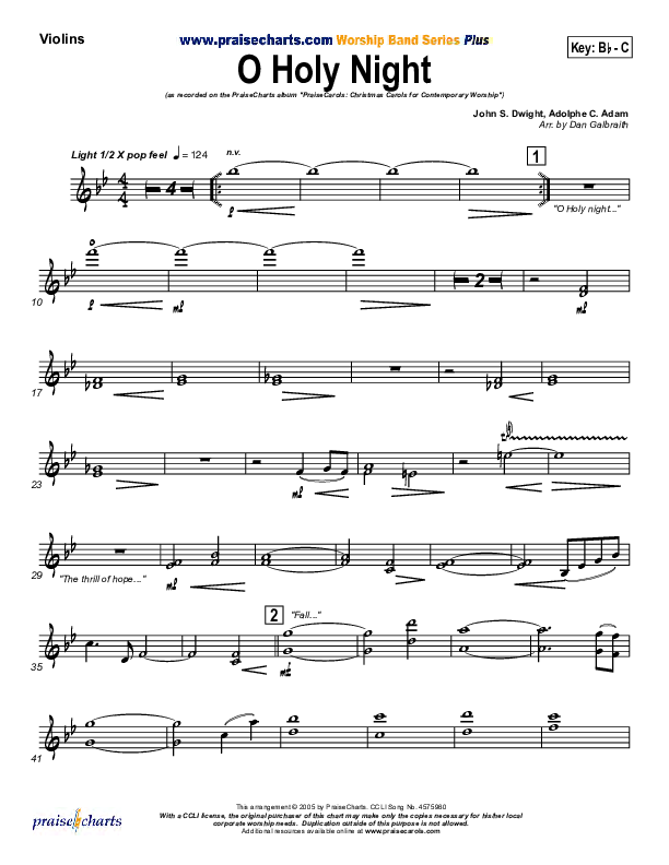 O Holy Night Violins (PraiseCharts Band / Arr. Daniel Galbraith)