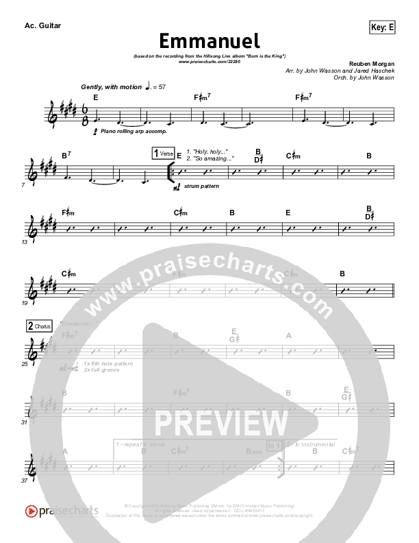 Emmanuel Rhythm Chart (Hillsong Worship)