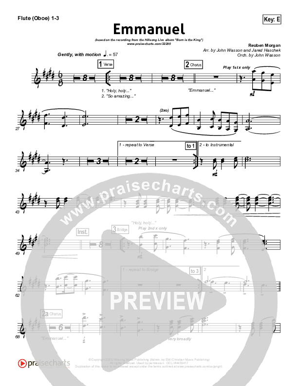 Emmanuel Flute/Oboe 1/2/3 (Hillsong Worship)