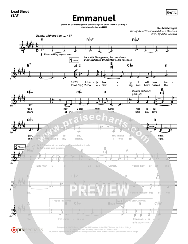 Emmanuel Lead Sheet (SAT) (Hillsong Worship)