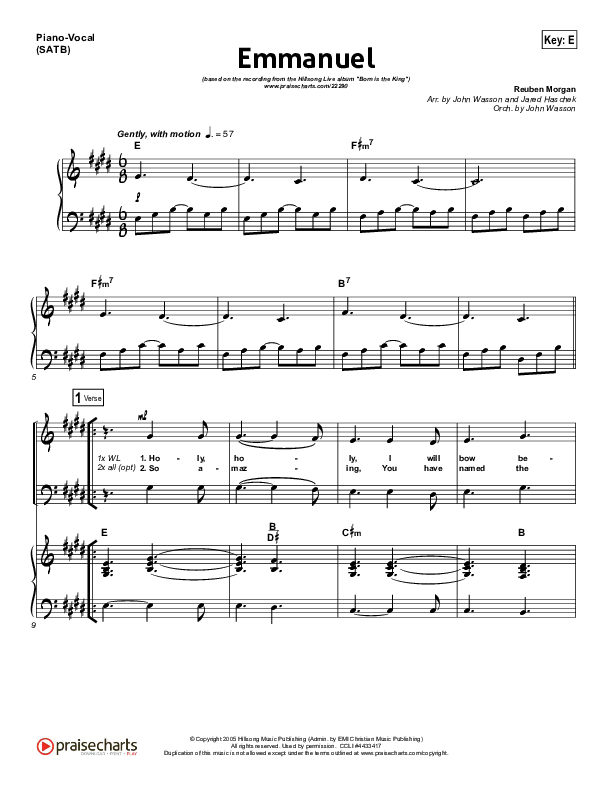 Emmanuel Piano/Vocal (Hillsong Worship)