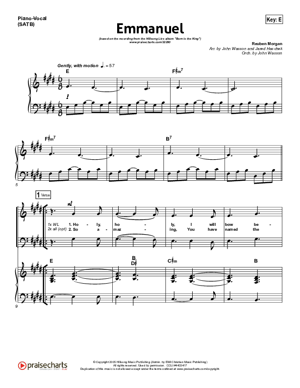 Emmanuel Piano/Vocal (SATB) (Hillsong Worship)