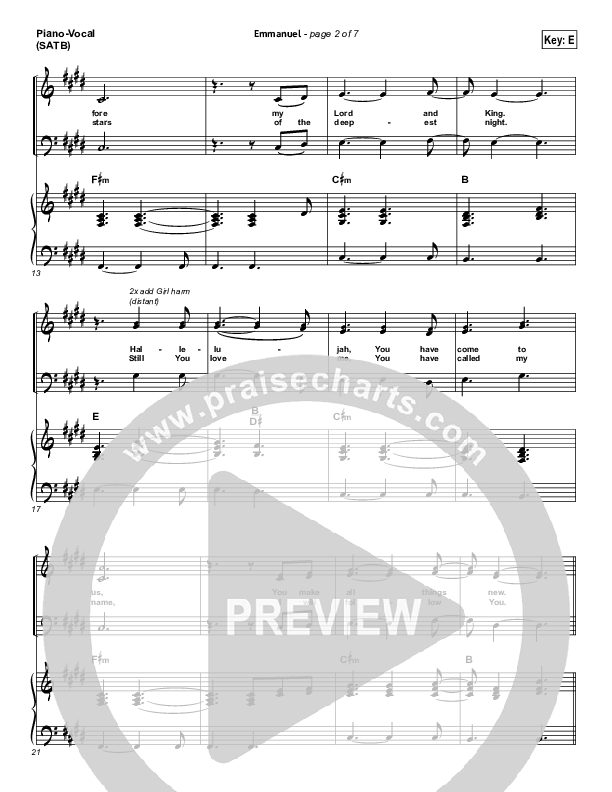 Emmanuel Piano/Vocal (SATB) (Hillsong Worship)