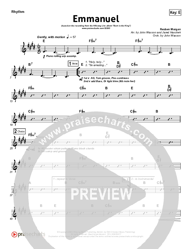 Emmanuel Rhythm Chart (Hillsong Worship)