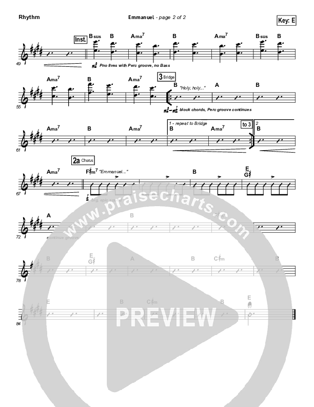 Emmanuel Rhythm Chart (Hillsong Worship)
