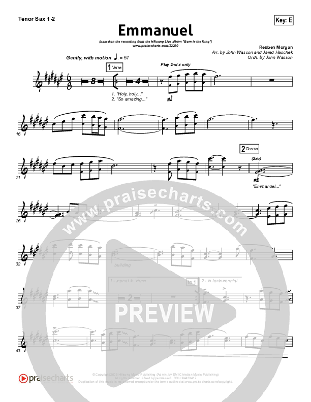 Emmanuel Tenor Sax 1/2 (Hillsong Worship)