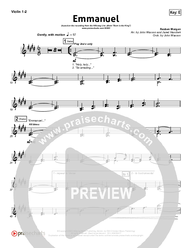 Emmanuel Violin 1/2 (Hillsong Worship)