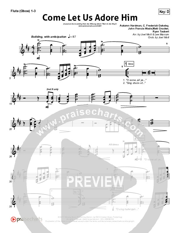 Come Let Us Adore Him Flute/Oboe 1/2/3 (Hillsong Worship)