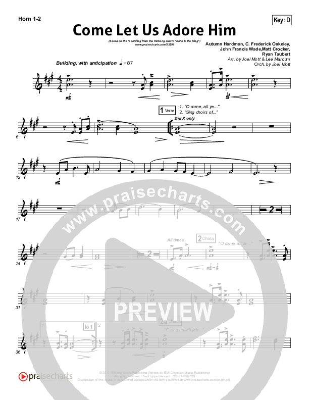 Come Let Us Adore Him French Horn 1/2 (Hillsong Worship)