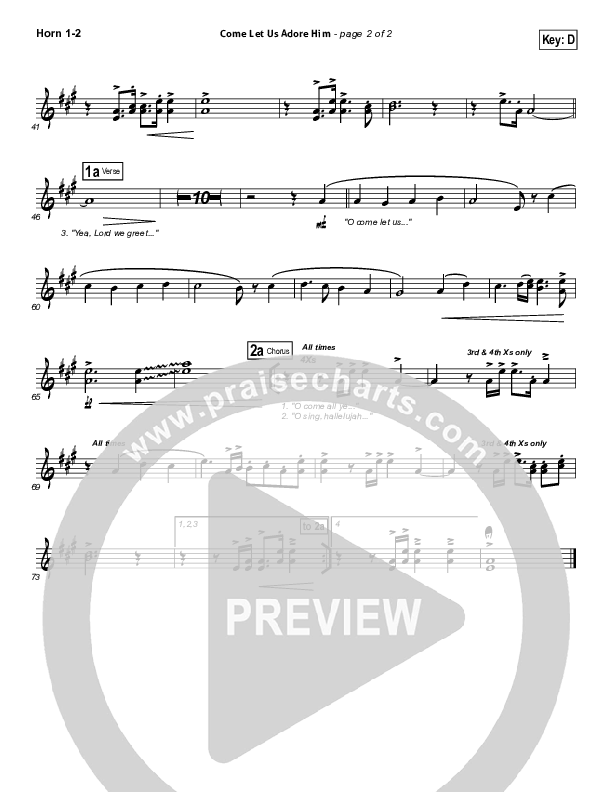 Come Let Us Adore Him French Horn 1/2 (Hillsong Worship)