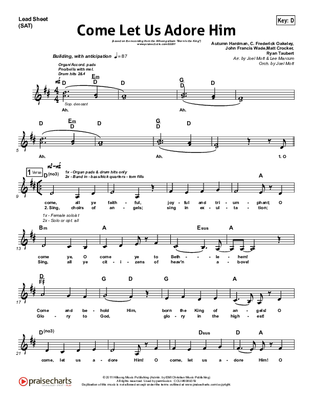 Come Let Us Adore Him Lead Sheet (SAT) (Hillsong Worship)