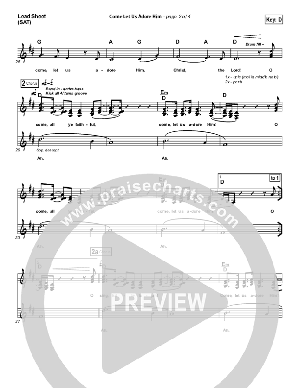 Come Let Us Adore Him Lead Sheet (SAT) (Hillsong Worship)