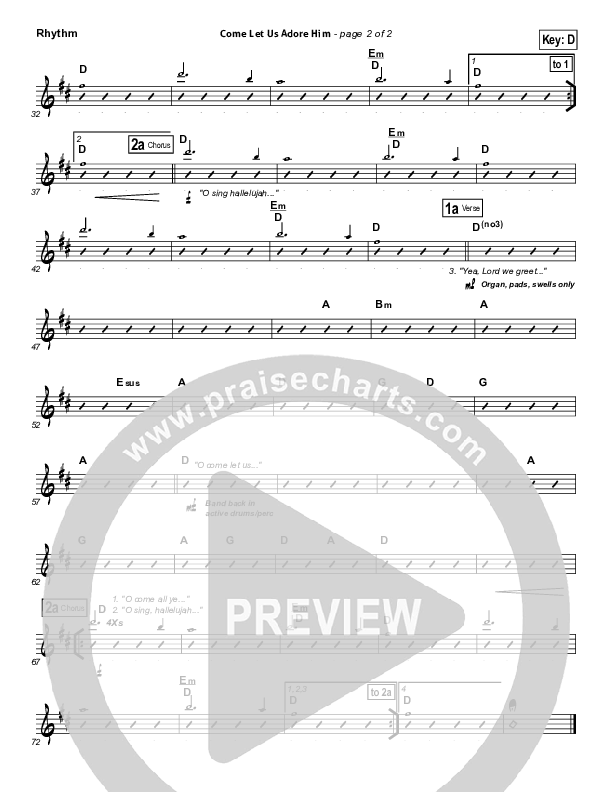 Come Let Us Adore Him Rhythm Chart (Hillsong Worship)