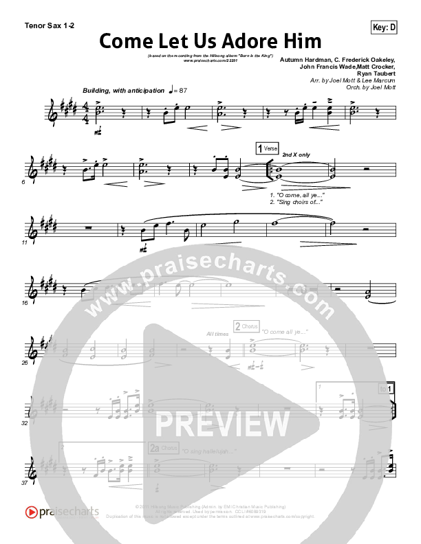 Come Let Us Adore Him Tenor Sax 1/2 (Hillsong Worship)