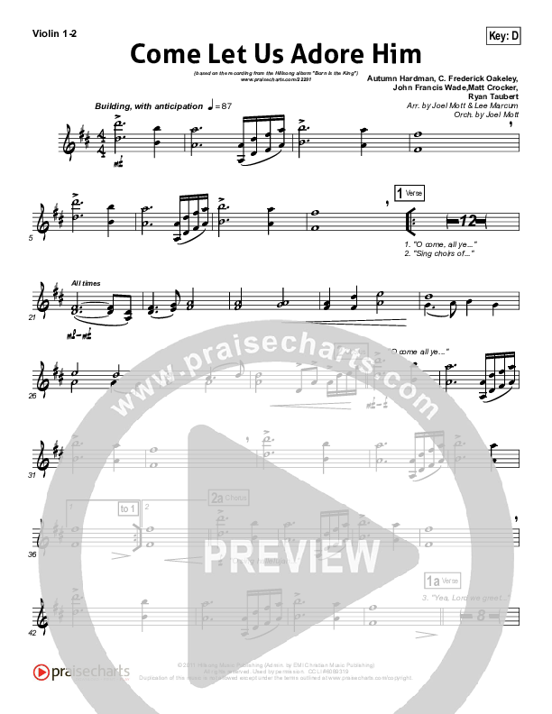 Come Let Us Adore Him Violin 1/2 (Hillsong Worship)