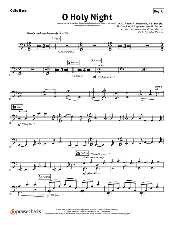 O Holy Night Cello/Bass (Hillsong Worship)