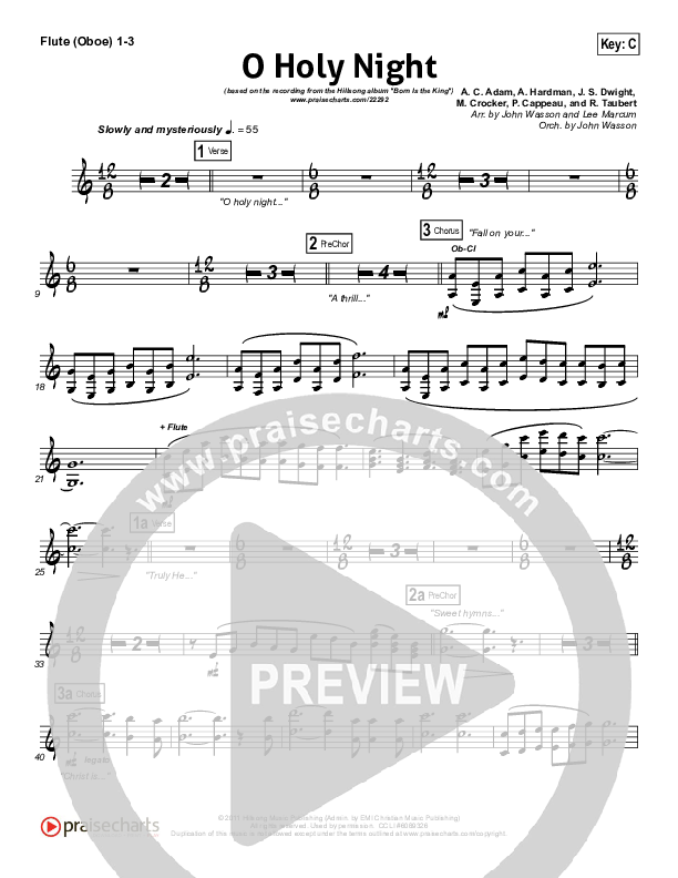 O Holy Night Flute/Oboe 1/2/3 (Hillsong Worship)