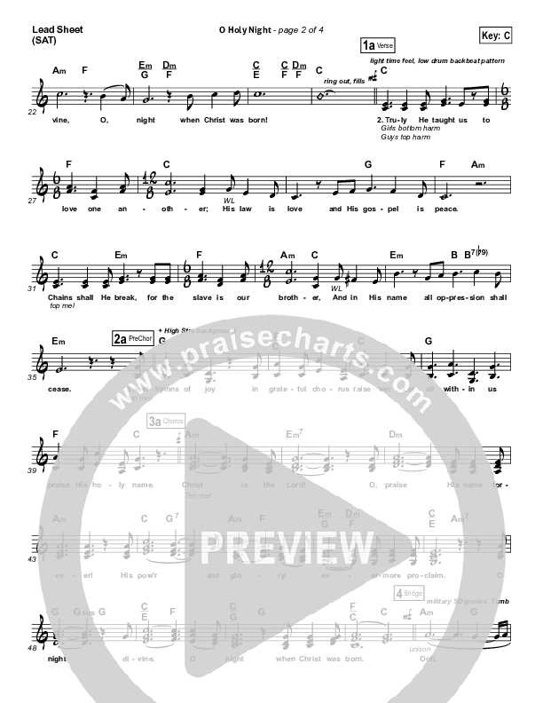O Holy Night Lead Sheet (SAT) (Hillsong Worship)