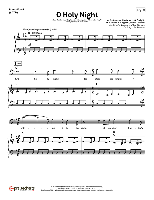 O Holy Night Piano/Vocal (SATB) (Hillsong Worship)