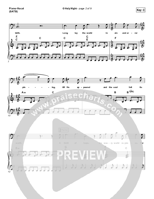 O Holy Night Piano/Vocal (SATB) (Hillsong Worship)