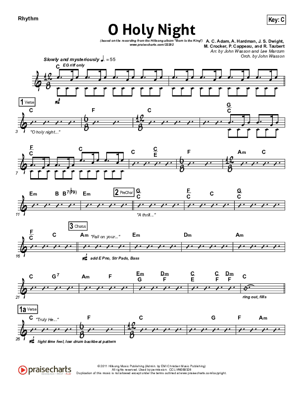 O Holy Night Rhythm Chart (Hillsong Worship)