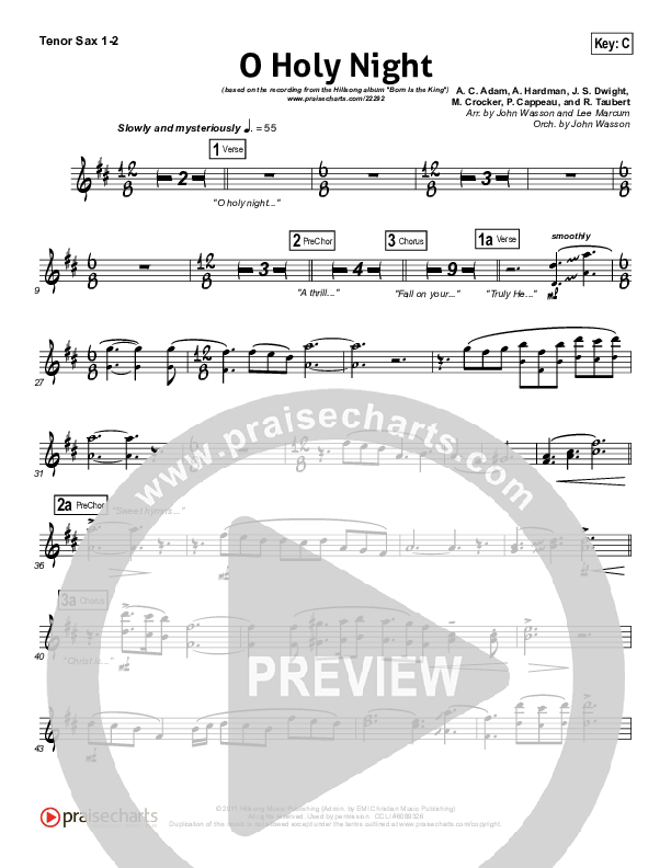 O Holy Night Tenor Sax 1/2 (Hillsong Worship)