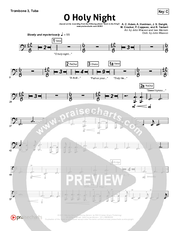 O Holy Night Trombone 3/Tuba (Hillsong Worship)