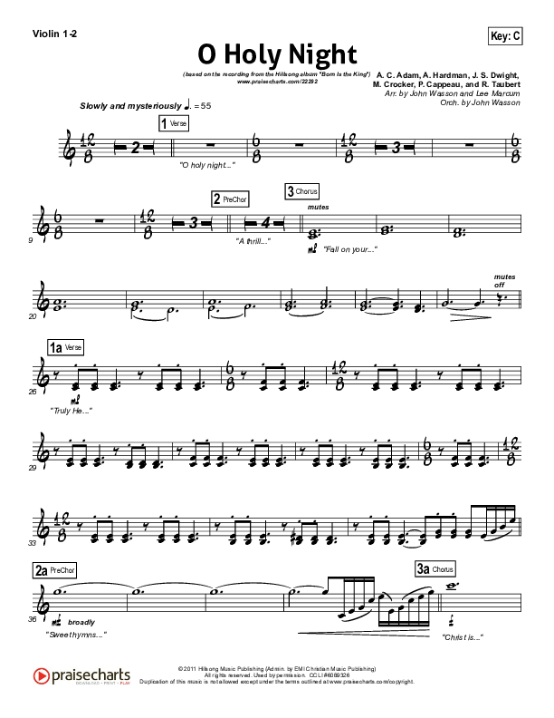 O Holy Night Violin 1/2 (Hillsong Worship)