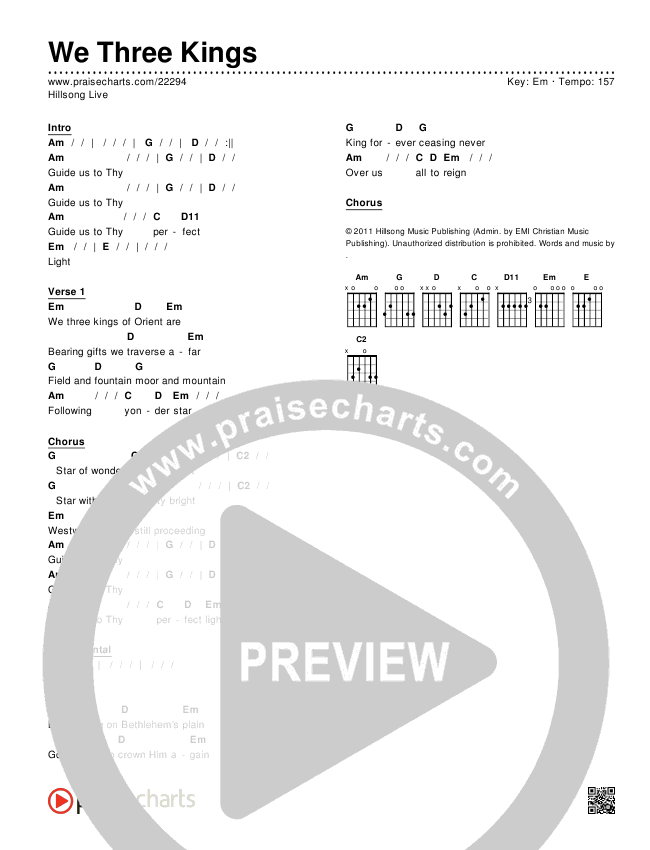 We Three Kings Chords & Lyrics (Hillsong Worship)