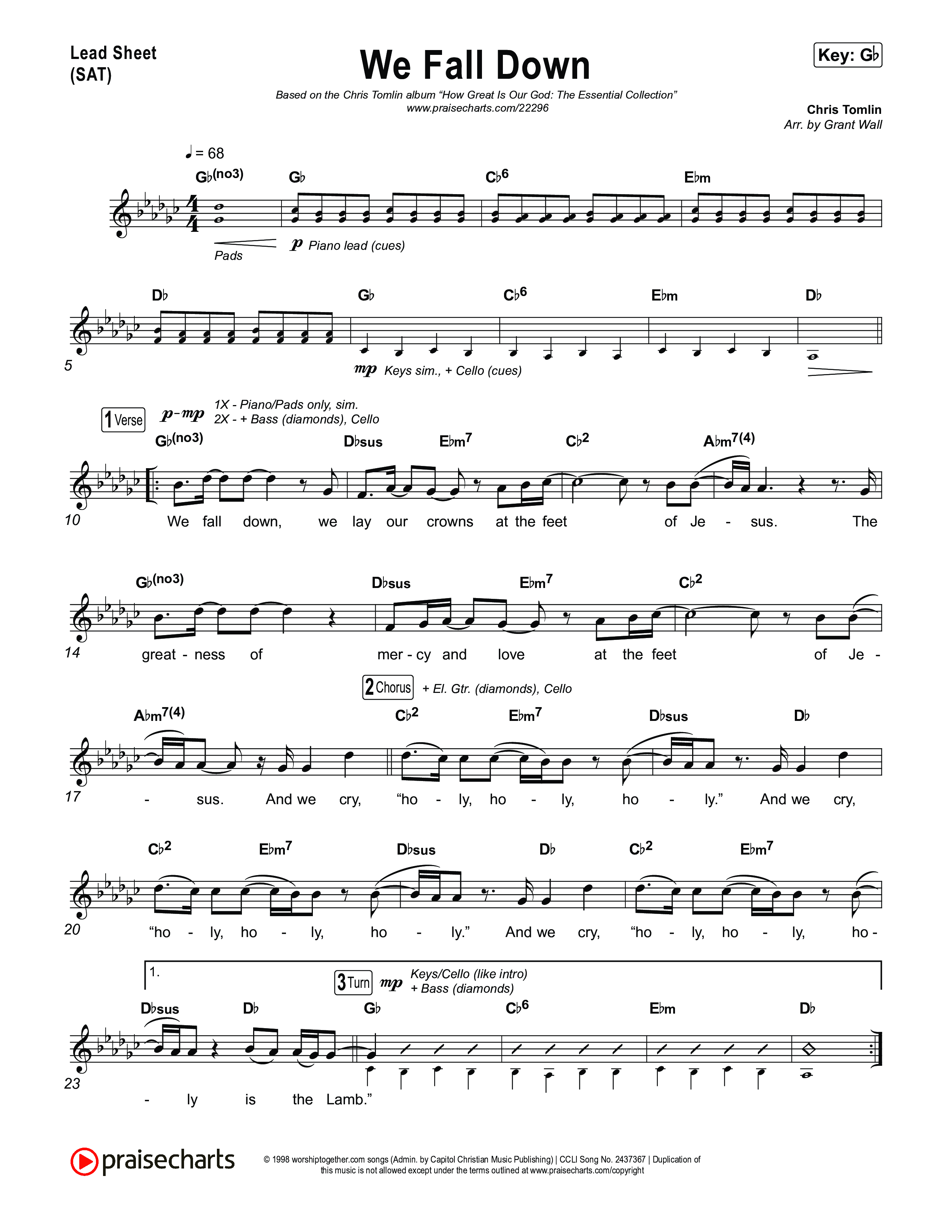 We Fall Down Lead Sheet (SAT) (Chris Tomlin)