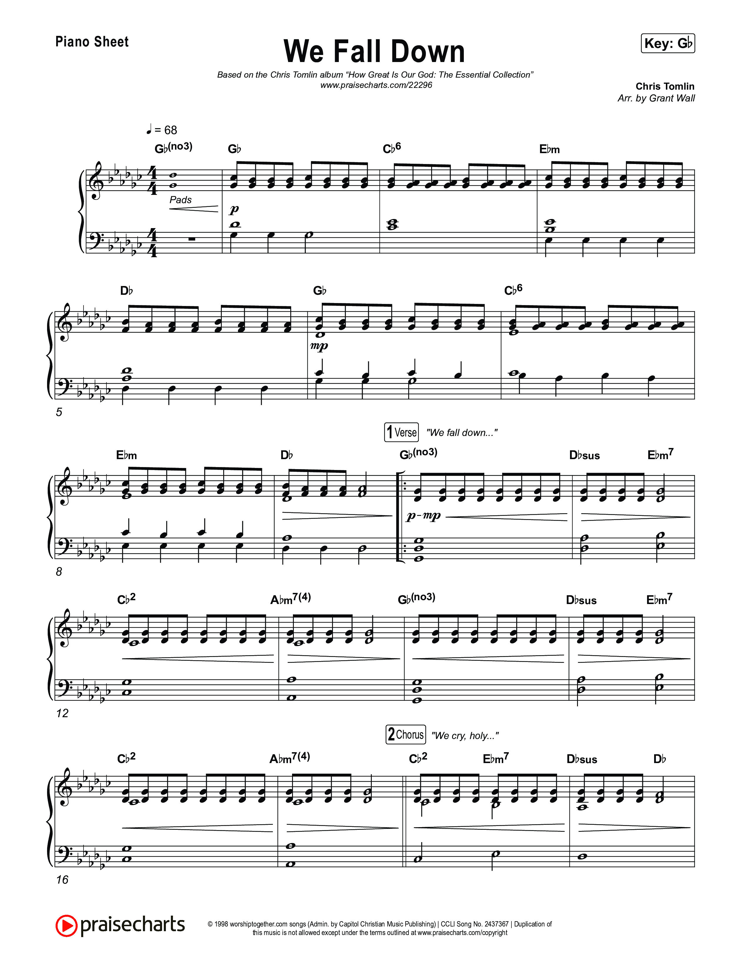 We Fall Down Piano Sheet (Chris Tomlin)
