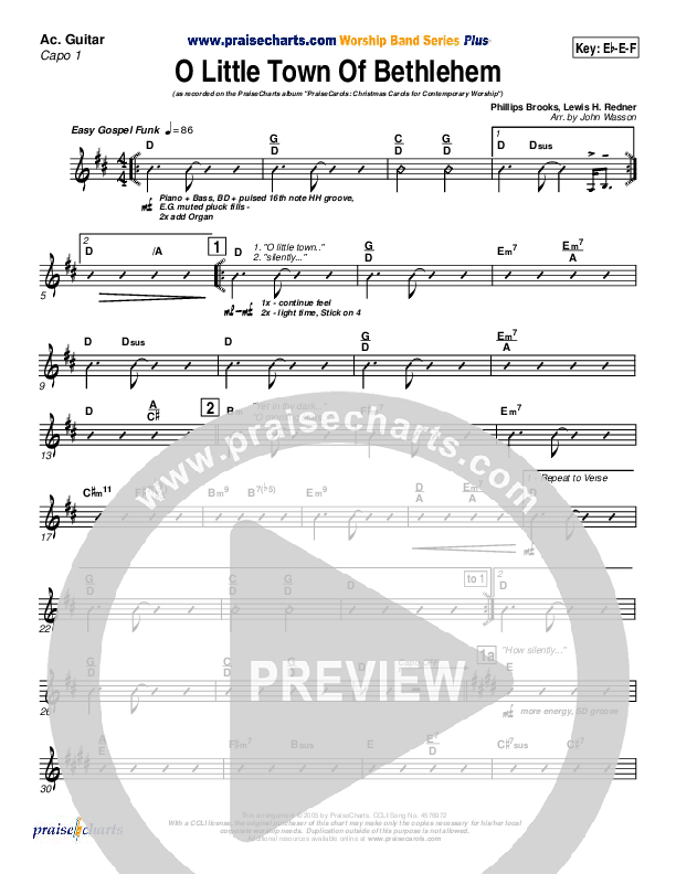 O Little Town Of Bethlehem Rhythm Chart (PraiseCharts Band / Arr. John Wasson)