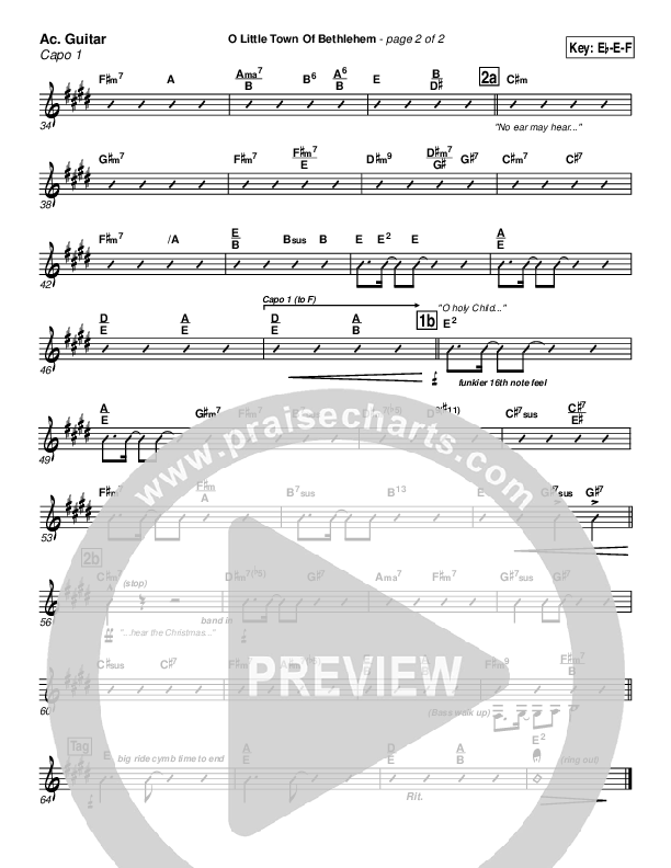 O Little Town Of Bethlehem Acoustic Guitar (PraiseCharts Band / Arr. John Wasson)