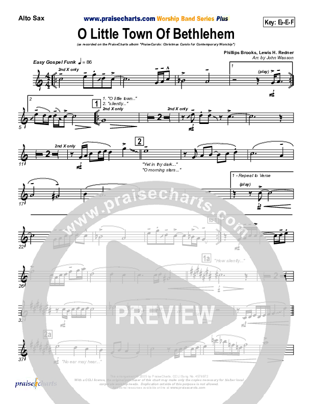 O Little Town Of Bethlehem Alto Sax (PraiseCharts Band / Arr. John Wasson)