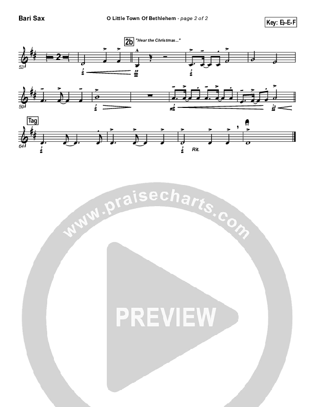 O Little Town Of Bethlehem Bari Sax (PraiseCharts Band / Arr. John Wasson)