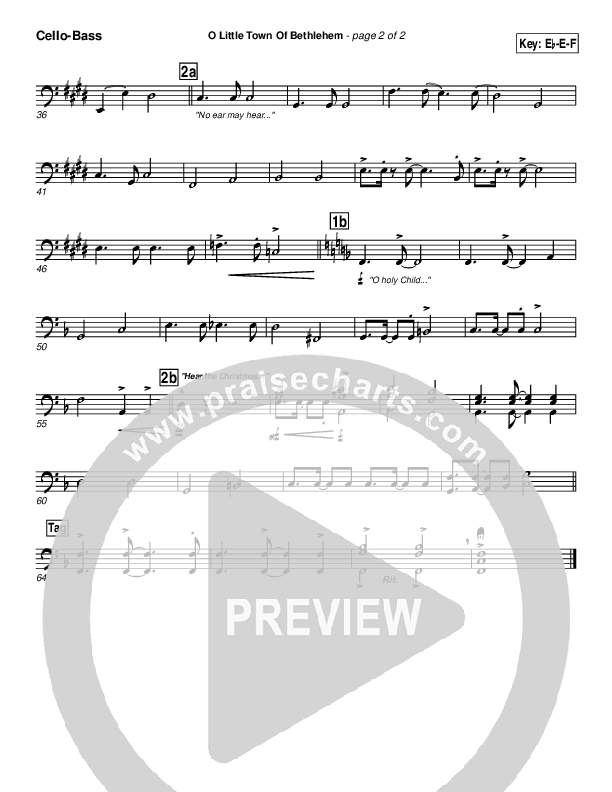 O Little Town Of Bethlehem Cello/Bass (PraiseCharts Band / Arr. John Wasson)
