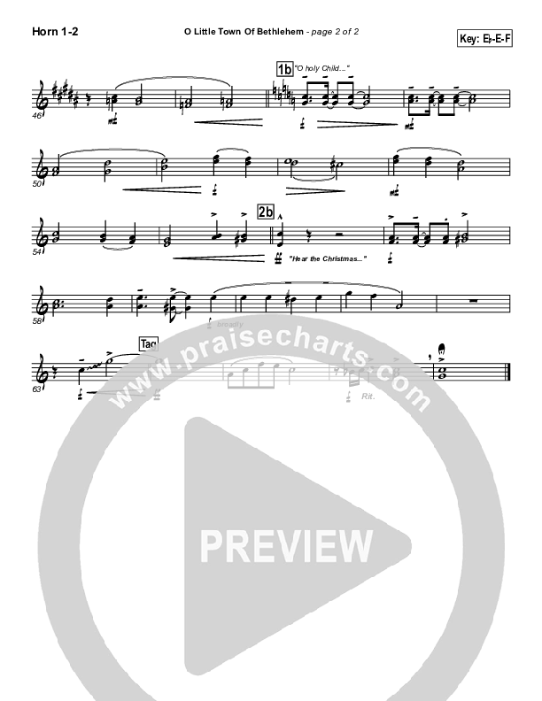 O Little Town Of Bethlehem French Horn 1/2 (PraiseCharts Band / Arr. John Wasson)