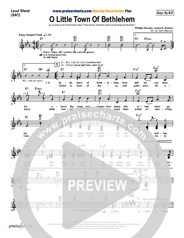 O Little Town Of Bethlehem Orchestration (PraiseCharts Band / Arr. John Wasson)