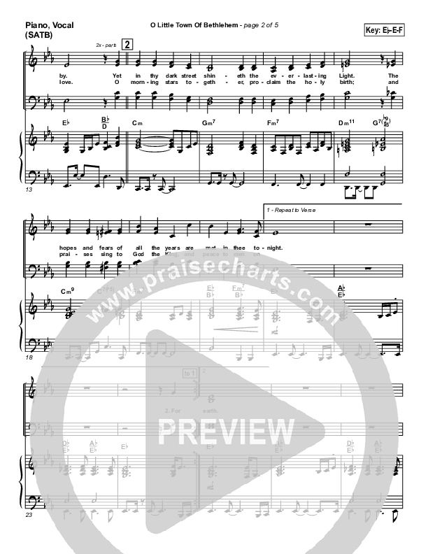 O Little Town Of Bethlehem Piano/Vocal (SATB) (PraiseCharts Band / Arr. John Wasson)