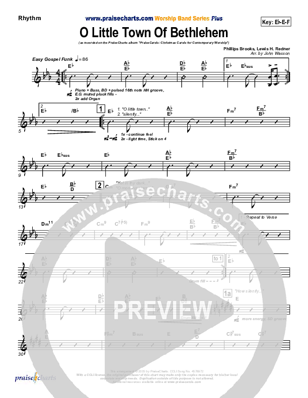 O Little Town Of Bethlehem Rhythm Chart (PraiseCharts Band / Arr. John Wasson)