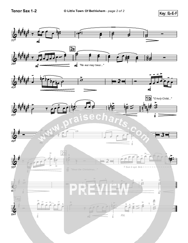O Little Town Of Bethlehem Tenor Sax 1/2 (PraiseCharts Band / Arr. John Wasson)