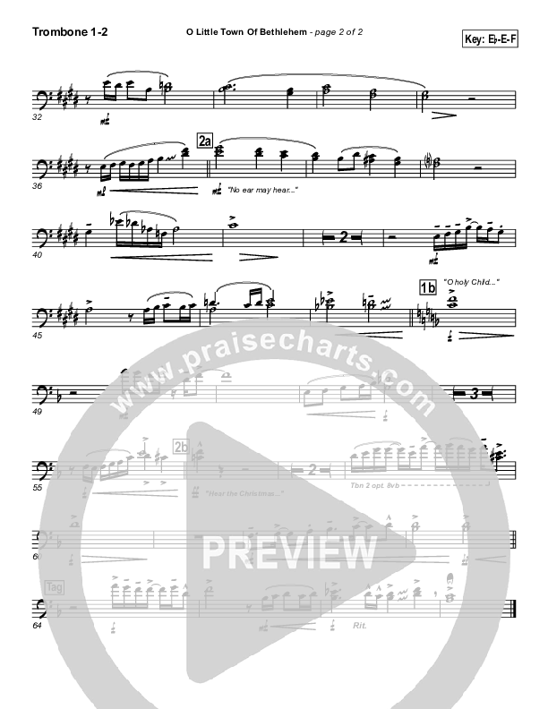 O Little Town Of Bethlehem Trombone 1/2 (PraiseCharts Band / Arr. John Wasson)
