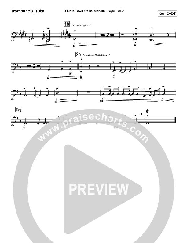 O Little Town Of Bethlehem Trombone 3/Tuba (PraiseCharts Band / Arr. John Wasson)