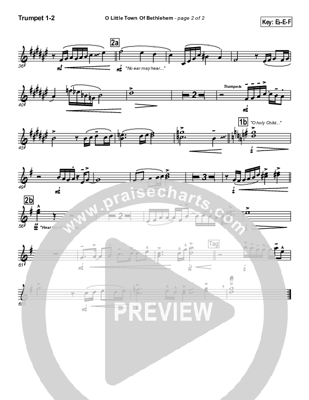 O Little Town Of Bethlehem Trumpet 1,2 (PraiseCharts Band / Arr. John Wasson)