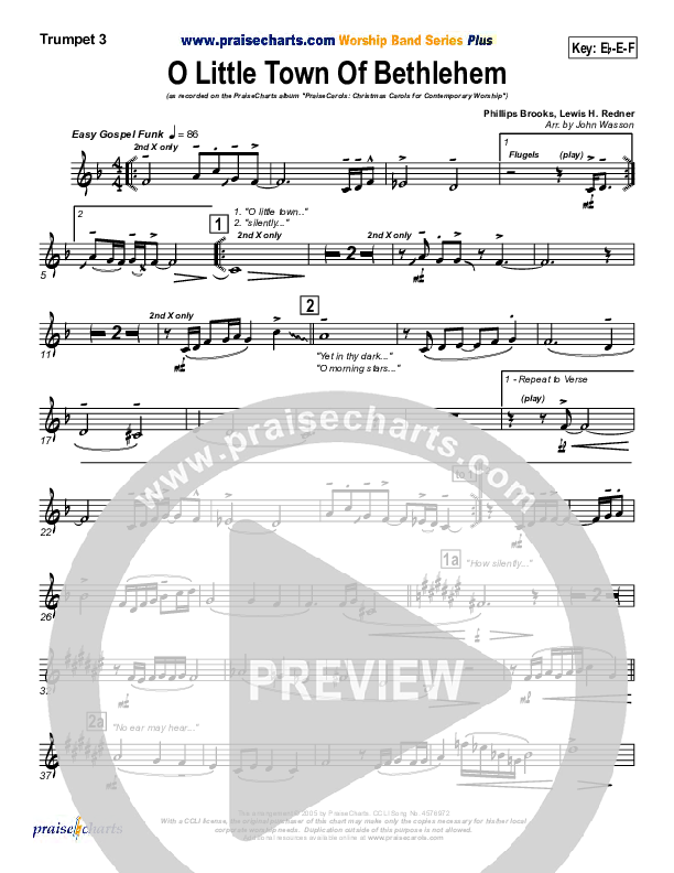 O Little Town Of Bethlehem Trumpet 3 (PraiseCharts Band / Arr. John Wasson)