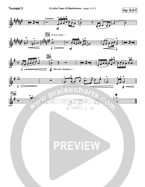 O Little Town Of Bethlehem Trumpet 3 (PraiseCharts Band / Arr. John Wasson)